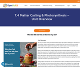 7.4 Matter Cycling & Photosynthesis - Unit Overview 7.4 Matter Cycling & Photosynthesis - Unit Overview
